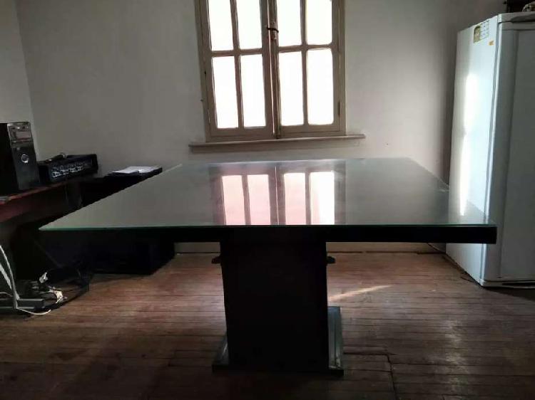 mesa vidrio base madera