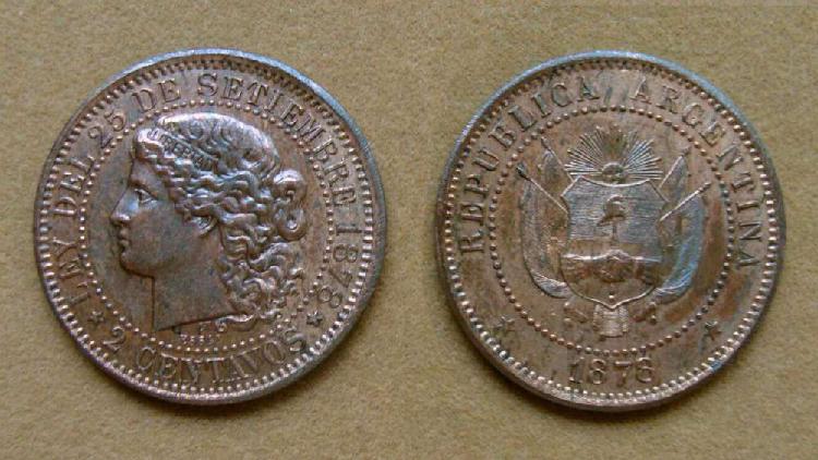 Moneda de 2 centavos Argentina 1878 ENSAYO