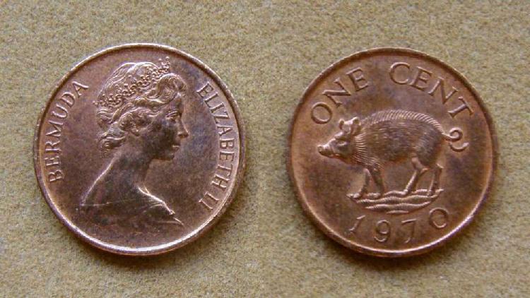 Monedas de 1 y 10 cents Islas Bermudas 1970