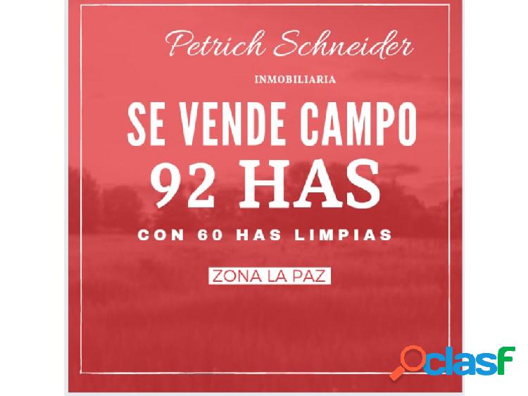 Se vende campo 92 has con 60 has limpias, zona La Paz