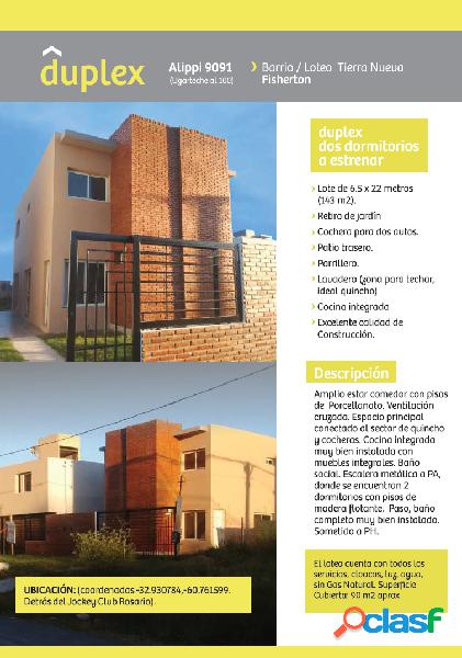 CASA EN FISHERTON / TIPO DUPLEX 2 DORMITORIOS