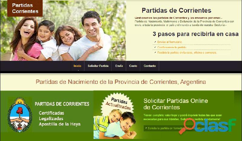 Partidas de Nacimiento, Matrimonio, Defunción de Corrientes