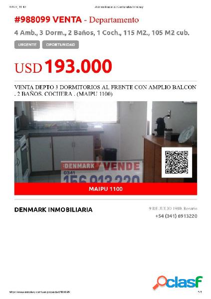 VENTA DEPTO 3 DORMITORIOS AL FRENTE CON AMPLIO BALCON. 2