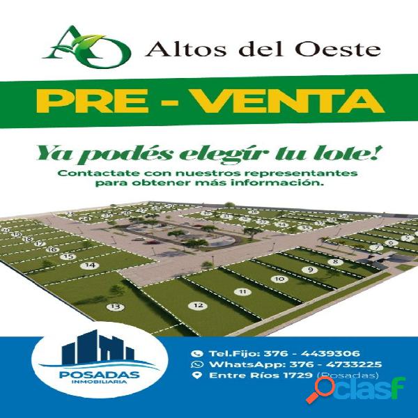 PRE-VENTA TERRENO EN BARRIO PRIVADO ALTOS DEL OESTE (Ref.