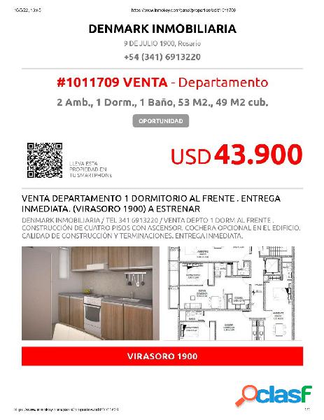 VENTA DEPARTAMENTO 1 DORMITORIO AL FRENTE. ENTREGA