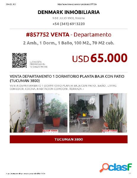 VENTA DEPARTAMENTO 1 DORMITORIO PLANTA BAJA CON PATIO