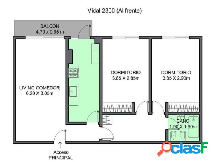 Venta. Departamento 3 ambientes. Vidal y Olazabal.