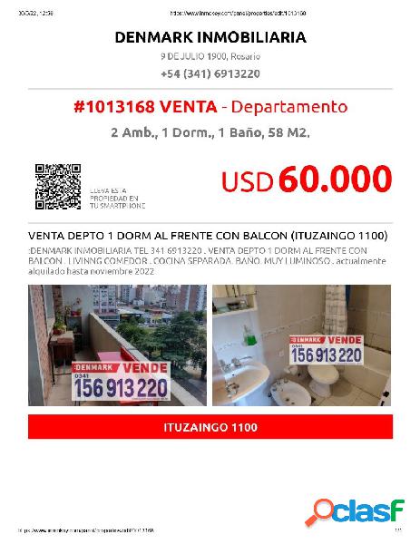 VENTA DEPTO 1 DORM AL FRENTE CON BALCON (ITUZAINGO 1100)