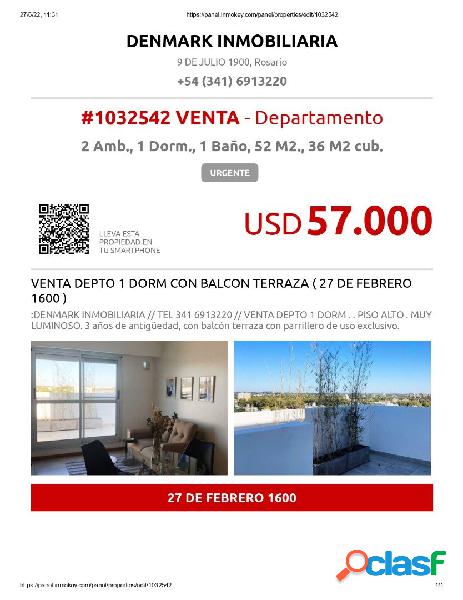 VENTA DEPTO 1 DORM CON BALCON TERRAZA (27 DE FEBRERO 1600)