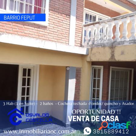 Venta de Casa 2 plantas en barrio Feput a 50mts de avenida