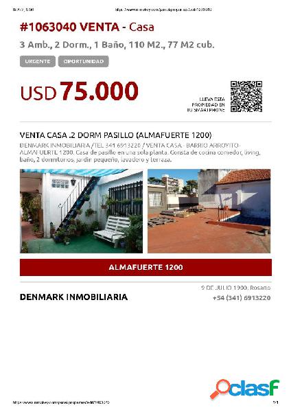 VENTA CASA.2 DORM PASILLO (ALMAFUERTE 1200)