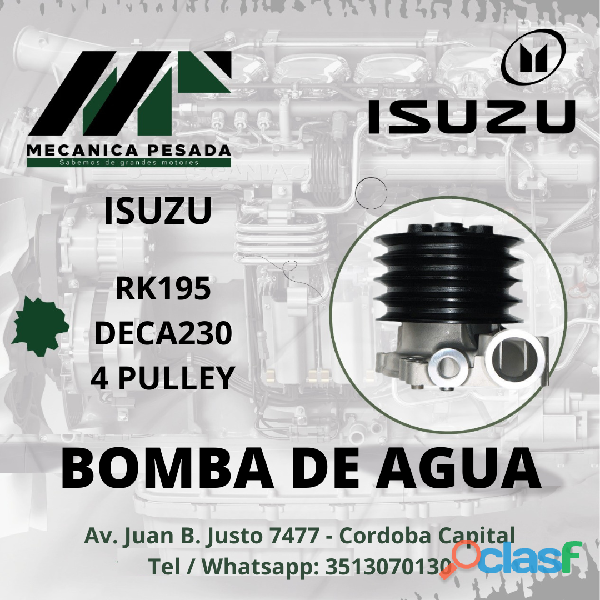 BOMBA DE AGUA ISUZU RK195 DECA230 4 PULLEY