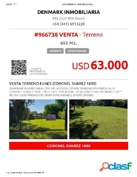 VENTA TERRENO FUNES (CORONEL SUAREZ 1600)
