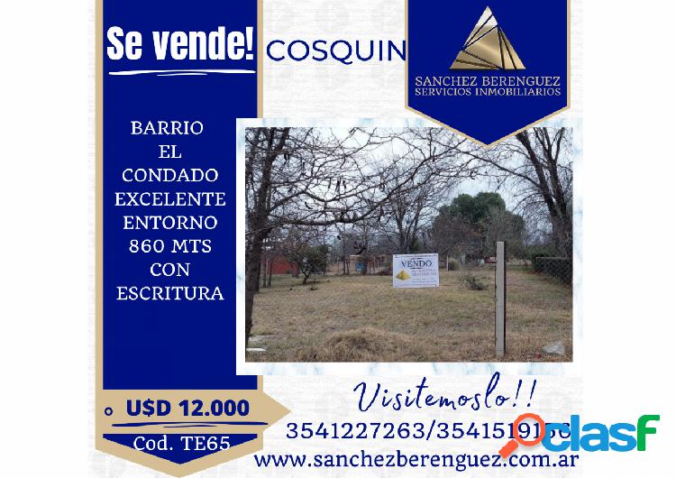 TERRENO EN VENTA EN COSQUIN CON VISTA A LAS SIERRAS. TE65