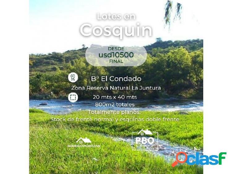 Terreno Cosquin Barrio El Condado 800m2 c/u DOS Terrenos