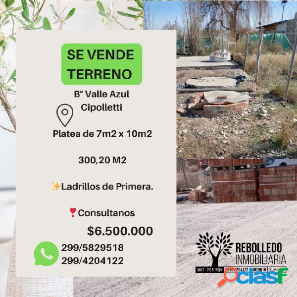 Se vende Terreno Barrio valle azul Cipolletti con platea y