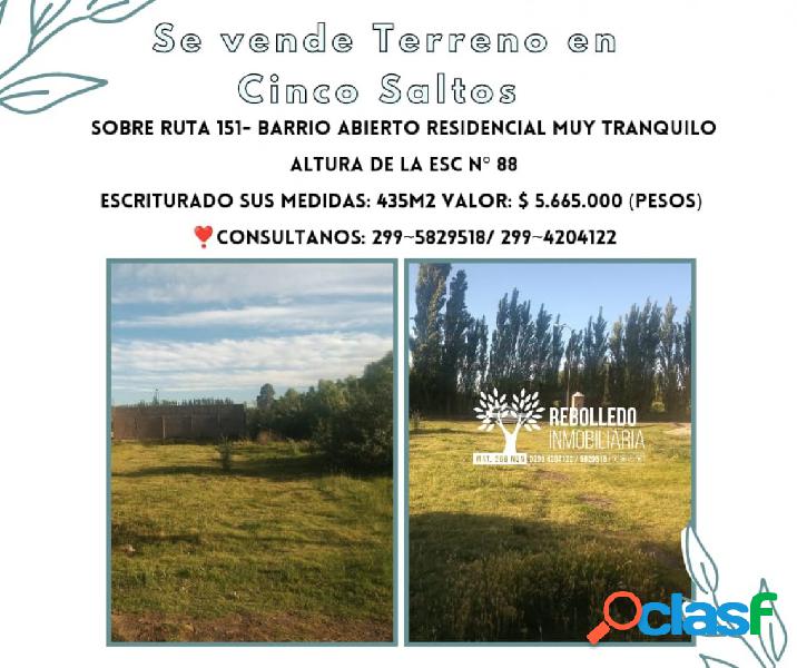 Se vende Terreno en Cinco Saltos sobre Ruta Nacional 151.