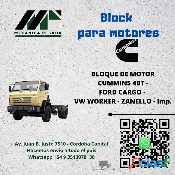BLOCK DE MOTOR CUMMINS 4BT FORD CARGO/VW WORKER/ZANELLO