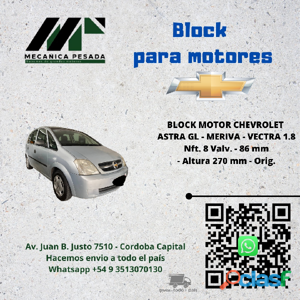 BLOCK MOTOR CHEVROLET ASTRA GL MERIVA VECTRA 1.8