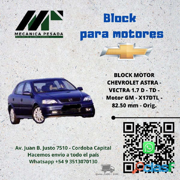 BLOCK MOTOR CHEVROLET ASTRA/VECTRA 1.7