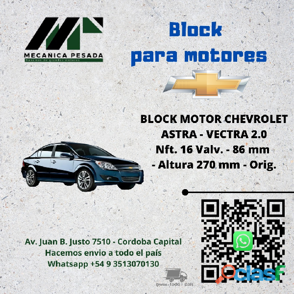 BLOCK MOTOR CHEVROLET ASTRA/VECTRA 2.0