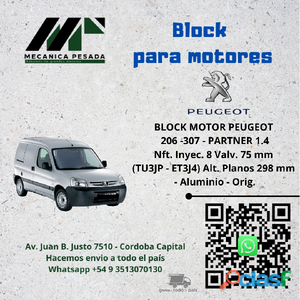 BLOCK MOTOR PEUGEOT 206 307 PARTNER 1.4