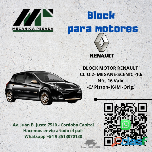 BLOCK MOTOR RENAULT CLIO 2 MEGANE SCENIC 1.6