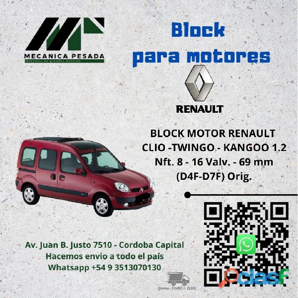 BLOCK MOTOR RENAULT CLIO TWINGO KANGOO 1.2