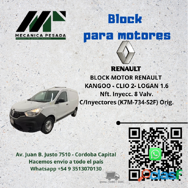 BLOCK MOTOR RENAULT KANGOO CLIO 2 LOGAN 1.6