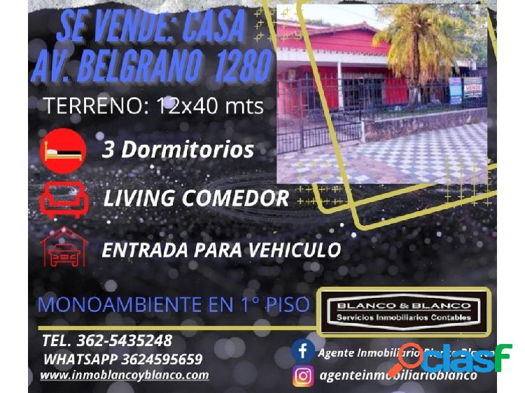 SE VENDE: AV. BELGRANO 1280. CASA 3 DORMITORIOS