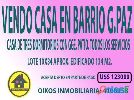 VENDO CASA EN BARRIO GENERAL PAZ
